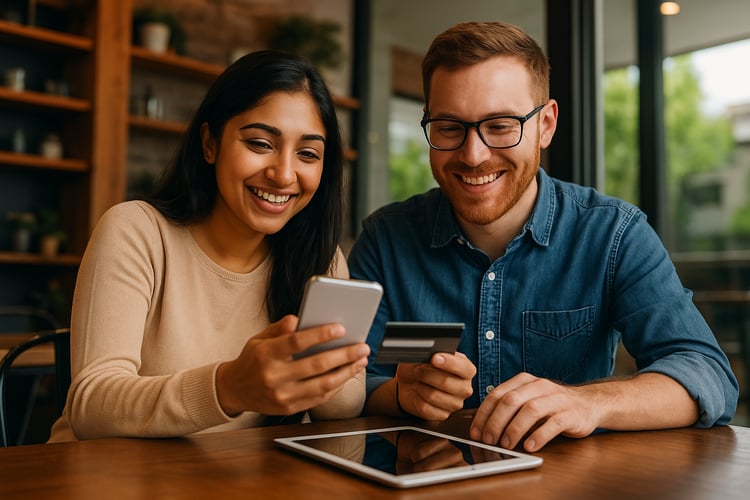 Man and Woman making phone purchase